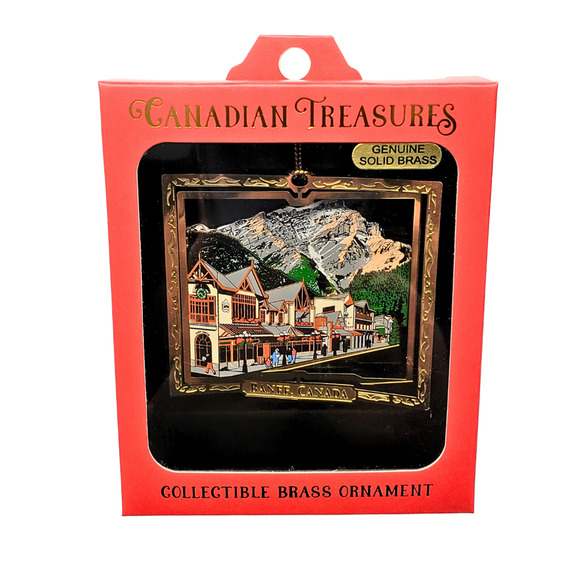 Banff Alberta Canada Ornament Color Brass Town Scene Mt Cascade Mt Rundle - Picture 5 of 6